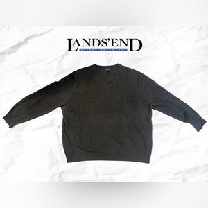 Lands' End Men's Olive Green Cashmere V-Neck Sweater